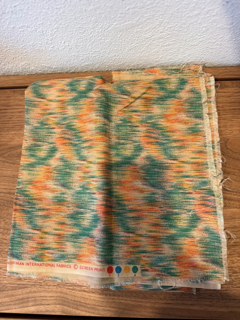 Vibrant Multicolor Ikat Fabric - Teal & Orange Pattern
